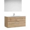 PACK – Conjunto De Mueble Base Con Dos Cajones, Lavabo De Sobremueble, Espejo Y Aplique LED – Victoria – Roca
