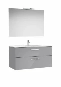 PACK – Conjunto De Mueble Base Con Dos Cajones, Lavabo De Sobremueble, Espejo Y Aplique LED – Victoria – Roca