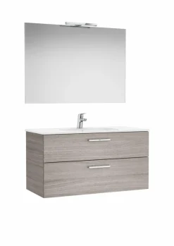 PACK – Conjunto De Mueble Base Con Dos Cajones, Lavabo De Sobremueble, Espejo Y Aplique LED – Victoria – Roca