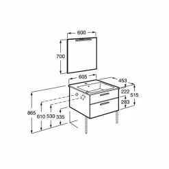 PACK – Conjunto De Mueble Base Con Dos Cajones, Lavabo De Sobremueble, Espejo Y Aplique LED – Victoria – Roca