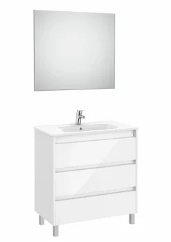 PACK – Conjunto De Mueble De Tres Cajones Con Lavabo Y Espejo Victoria Con Aplique LED Starlight. Incluye Patas – Tenet – Roca