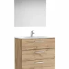 PACK Family – Conjunto De Mueble Base Con Tres Cajones, Lavabo De Sobremueble, Espejo Y Aplique LED – Victoria – Roca