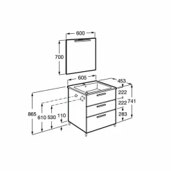 PACK Family – Conjunto De Mueble Base Con Tres Cajones, Lavabo De Sobremueble, Espejo Y Aplique LED – Victoria – Roca