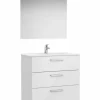 PACK Family – Conjunto De Mueble Base Con Tres Cajones, Lavabo De Sobremueble, Espejo Y Aplique LED – Victoria – Roca