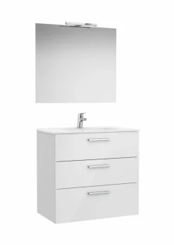 PACK Family – Conjunto De Mueble Base Con Tres Cajones, Lavabo De Sobremueble, Espejo Y Aplique LED – Victoria – Roca
