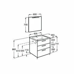 PACK Family – Conjunto De Mueble Base Con Tres Cajones, Lavabo De Sobremueble, Espejo Y Aplique LED – Victoria – Roca