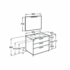 PACK Family – Conjunto De Mueble Base Con Tres Cajones, Lavabo De Sobremueble, Espejo Y Aplique LED – Victoria – Roca