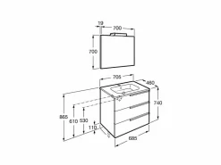 Pack Mueble 3 Cajones + Lavabo + Espejo Y Aplique LED – Victoria-N – Roca – Victoria