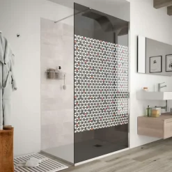 Panel Fijo Con Perfileria Cromo Brillo Y Vidrio Acabado Fumé De 8 Mm Decorado A Elegir – Heaven – Salgar