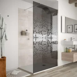 Panel Fijo Con Perfileria Cromo Brillo Y Vidrio Acabado Fumé De 8 Mm Decorado A Elegir – Heaven – Salgar