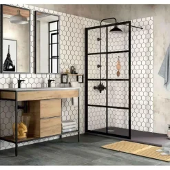 Panel Fijo Con Perfileria Negra Y Vidrio De 8 Mm Decorado Moire – Serie Heaven Black – Salgar