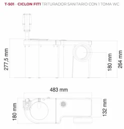 Triturador Sanitario Con Toma Wc Motor: 470 W. Bombeo Hasta 5 M De Altura O 52 M En Horizontal – T-501.075701 – Ciclon FIT1 – Jimten